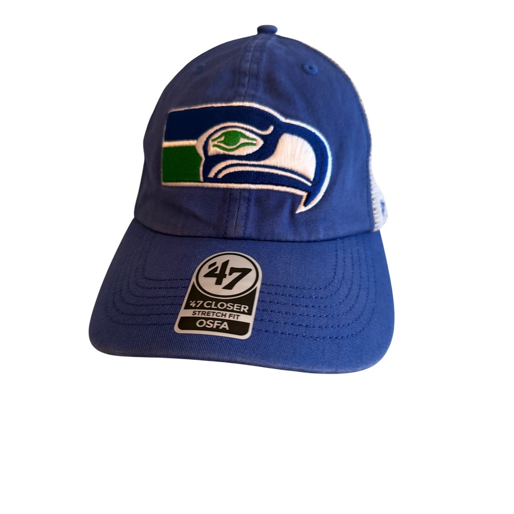 '47 Brand Seattle Seahawks‎ Hat Blue White Trucker Closer Stretch Fit OSFA NFL